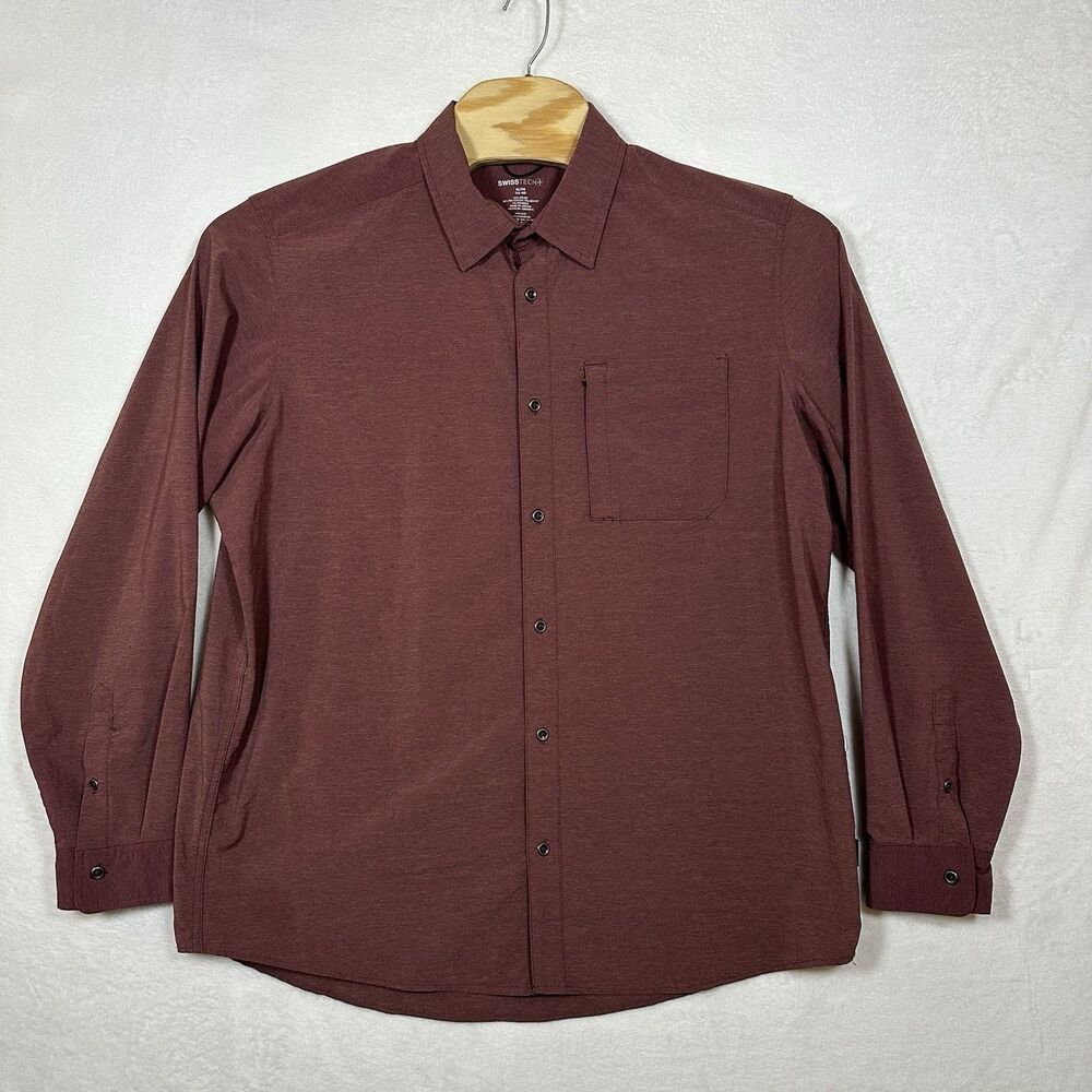 SwissTech Men’s Xl Maroon Long‎ Sleeve Button Up Shirt Stretch Outdoor